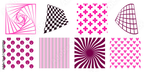 a set of backgrounds and patterns in the style of 90s and Y2k. in shades of pink.
