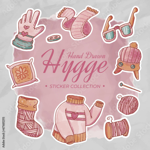 Hand Drawn Hygge Sticker Collection in Rose Pink Tones