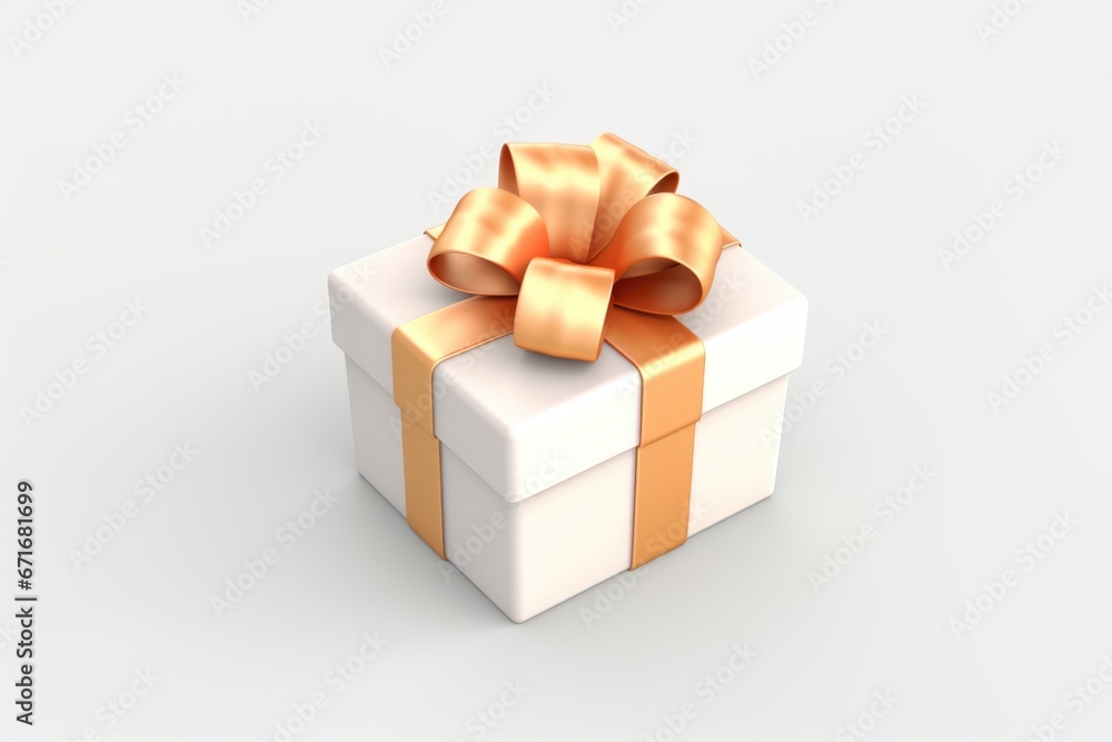 A white gift box with a gold ribbon. A white gift box with a gold ribbon.