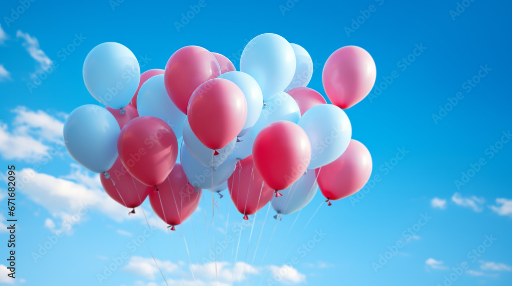 Blue balloons against blue sky