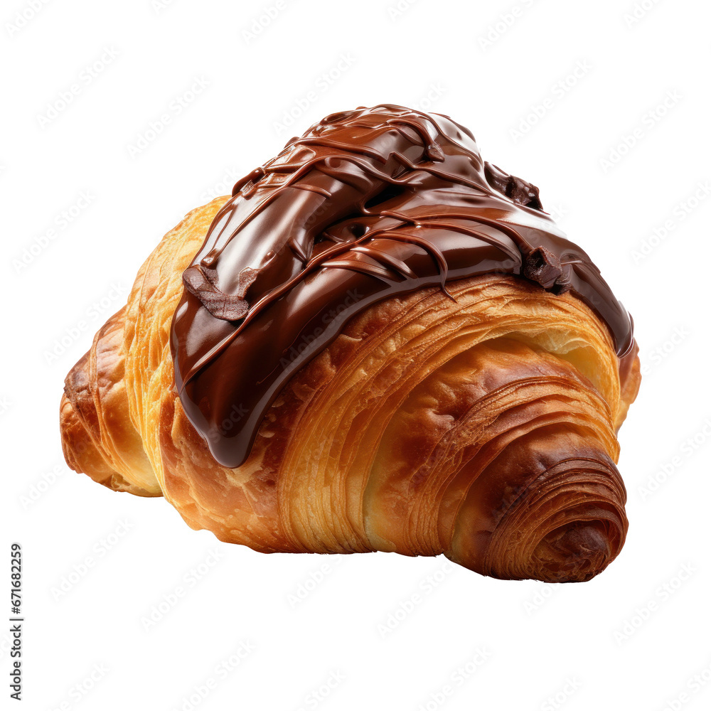 a croissant drizzled with chocolate syrup, isolated a croissant drizzled with chocolate syrup, isolated