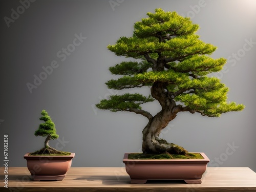 bonsai tree in pot. neutral background