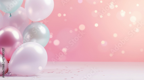 Balloons on baby pink background with copy-space