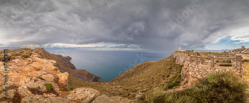 Panoramic view of the Mesa de Roldan Lighthouse viewpoint, it is a volcanic dome with a flat top located in the province of Almería, in Spain. It is in the Cabo de Gata-Níjar natural park. photo