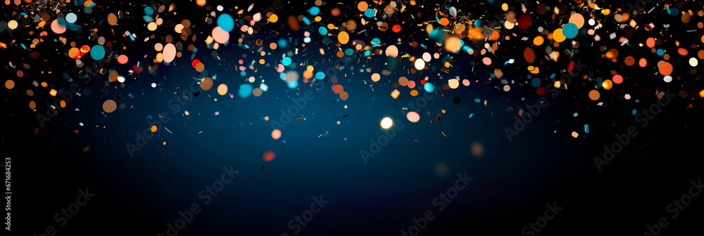 An abstract New Year's theme with a top view of confetti and copy space An abstract New Year's theme with a top view of confetti and copy space