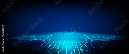 Abstract technology speed concept. Technology chip processor background circuit board blue technology background vector.