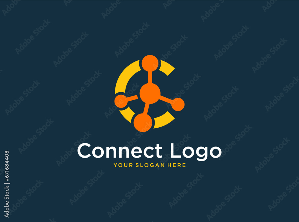 monogram technology with connect symbol and letter C logo design