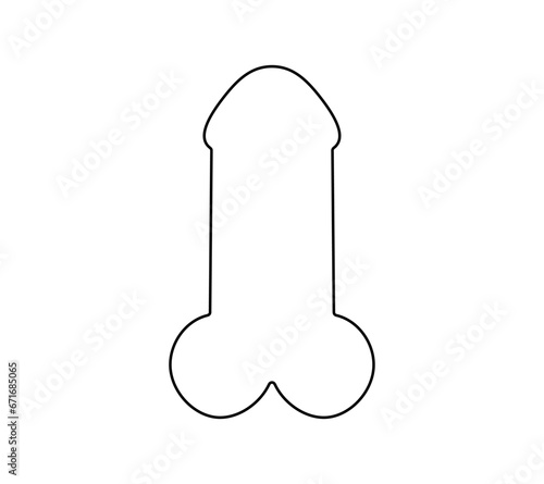 Vector isolated symmetrical penis shape cutting board contour line drawing stencil
