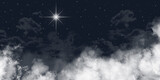 Star of Bethlehem in the night sky. Clouds and stars at night. A Christmas star announcing the birth of Jesus.