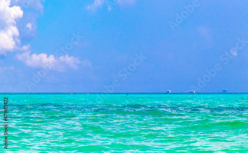 Fototapeta Naklejka Na Ścianę i Meble -  Tropical caribbean sea panorama view to Cozumel island cityscape Mexico.