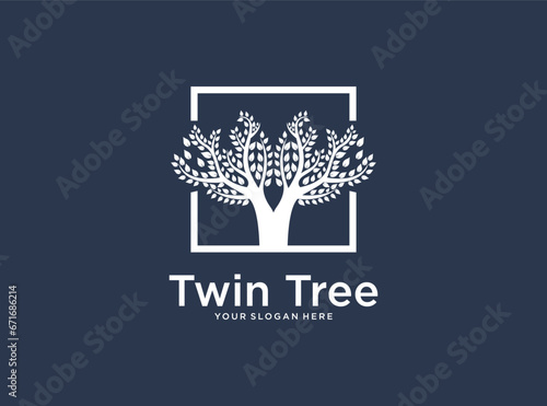 twin tree nature silhouette logo design