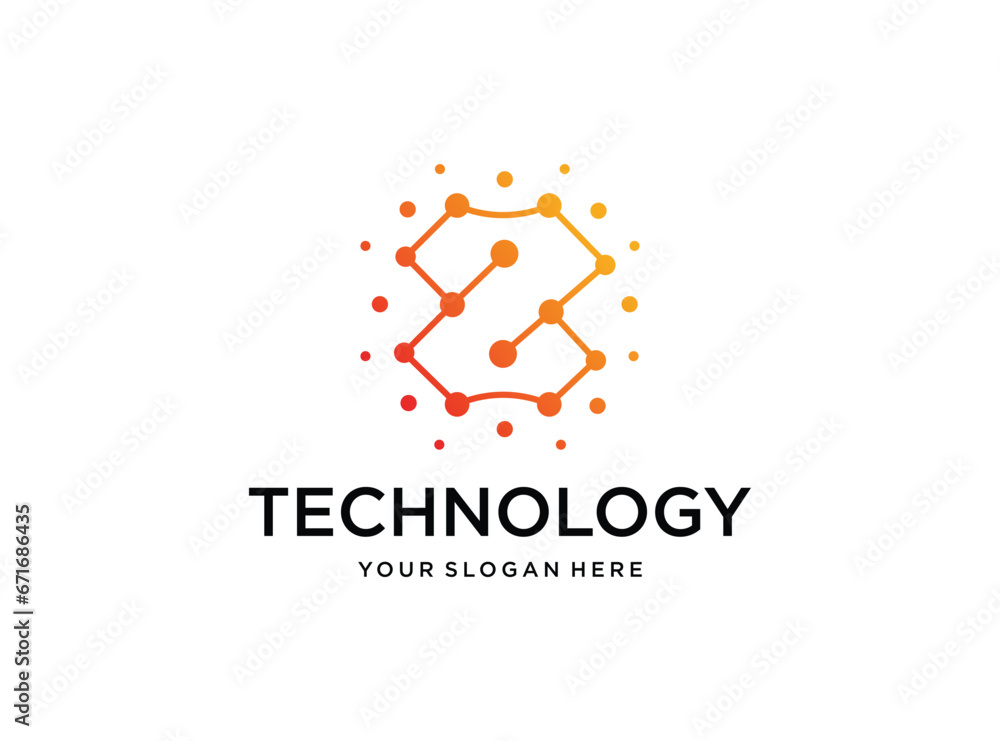 technology with connection bit or dot logo design technology with connection bit or dot logo design