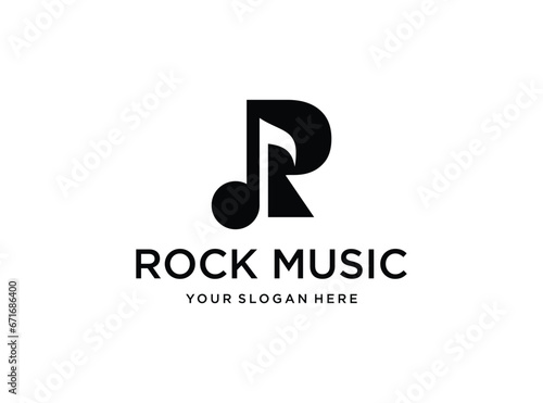 rock music note with monogram letter R logo design