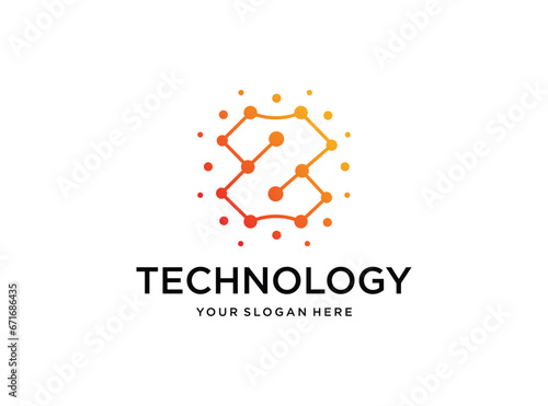 technology with connection bit or dot logo design
