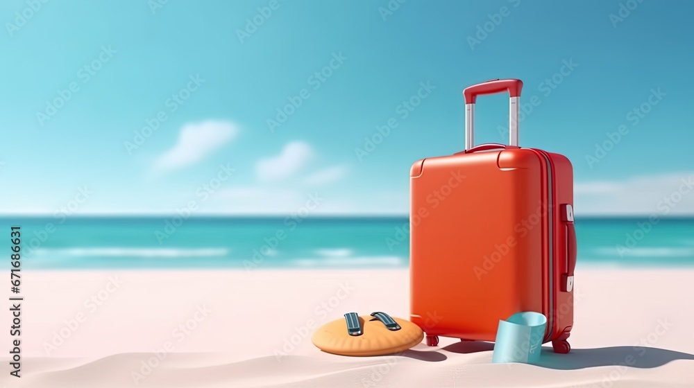 suitcase and summer time in beach background, travel concept suitcase and summer time in beach background, travel concept