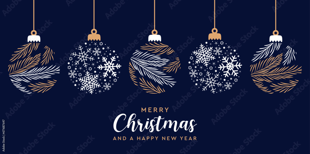 merry christmas card with hanging ball decoration vector illustration - obrazy, fototapety, plakaty 