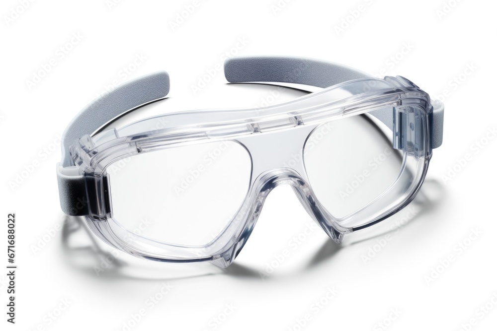 A pair of safety goggles on a white surface. A pair of safety goggles on a white surface.