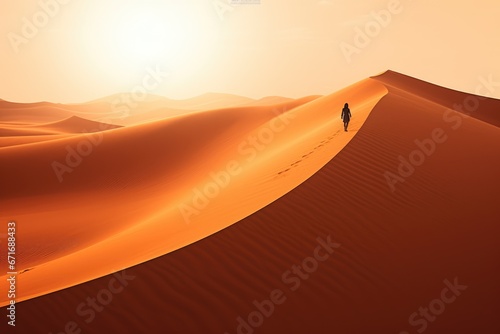 Endless Horizons: Footprints in the Golden Sands of Sahara Desert - Ai Generative