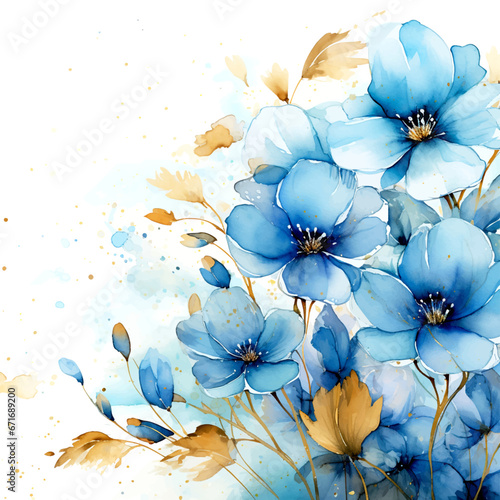 blue flowers and golden lines background