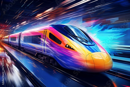 Colorful high-speed train. Generative AI