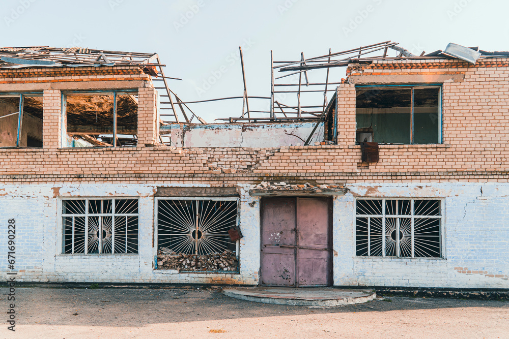 Countryside. A house destroyed by shelling. War in Ukraine Countryside. A house destroyed by shelling. War in Ukraine
