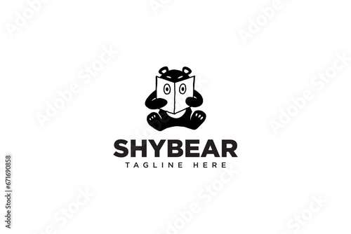 shy bear modern logo design for animal lover