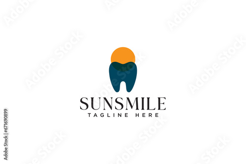 tooth with sunrise modern logo design for dental clinic