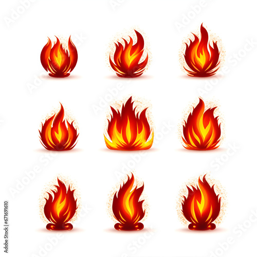 fire flames set, fire icons set.