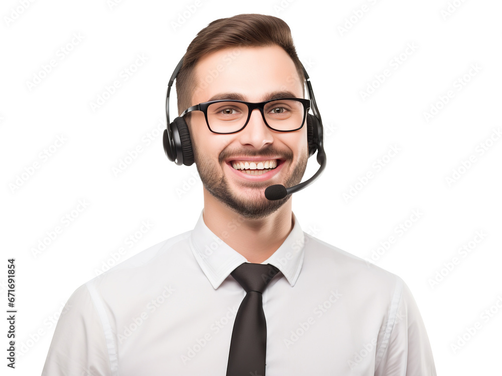 Smiling call center assistant wearing headset, cut out Smiling call center assistant wearing headset, cut out
