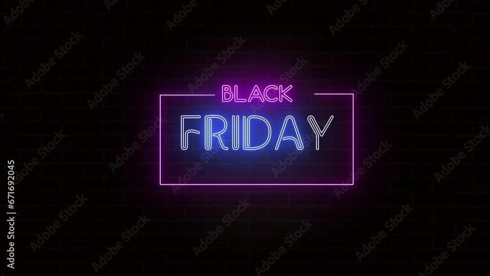 Black Friday sale neon light banner background for promo video Black Friday sale neon light banner background for promo video
