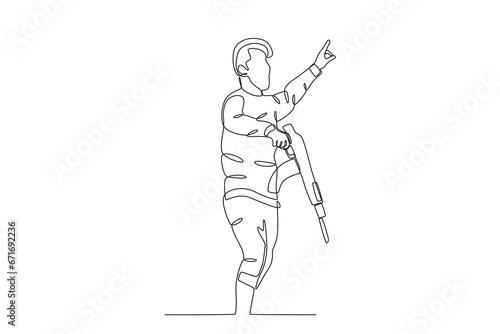 A man signaled to shoot. War one-line drawing