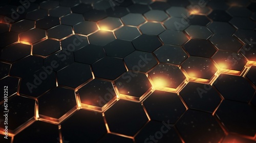 3d hexagons with lights on them in black background
