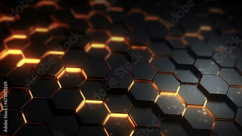 3d hexagons with lights on them in black background