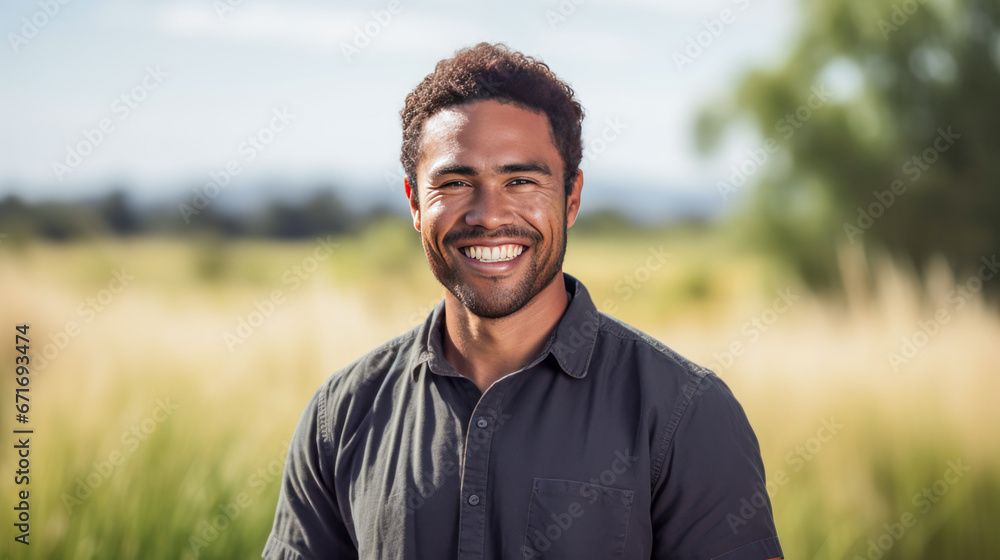 Smiling young man in grey shirt posing outdoors. Smiling young man in grey shirt posing outdoors.