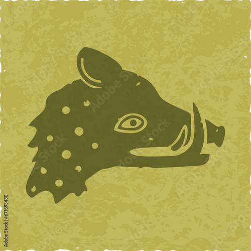 Celtic Boar Head on Green Square Parchment
