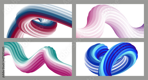 Abstract volumetric background. Cords. set of four illustrations. Toothpaste in a tube. Minimalism. Creative modern background. Cover design, wallpaper, background. eps vector.