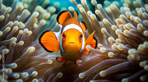 AI-generated illustration of a vivid orange clownfish swimming near an anemone reef