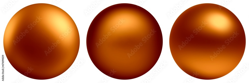 Golden balls set. Glossy texture. White background isolated. 3d sphere shaped objects. Golden balls set. Glossy texture. White background isolated. 3d sphere shaped objects.
