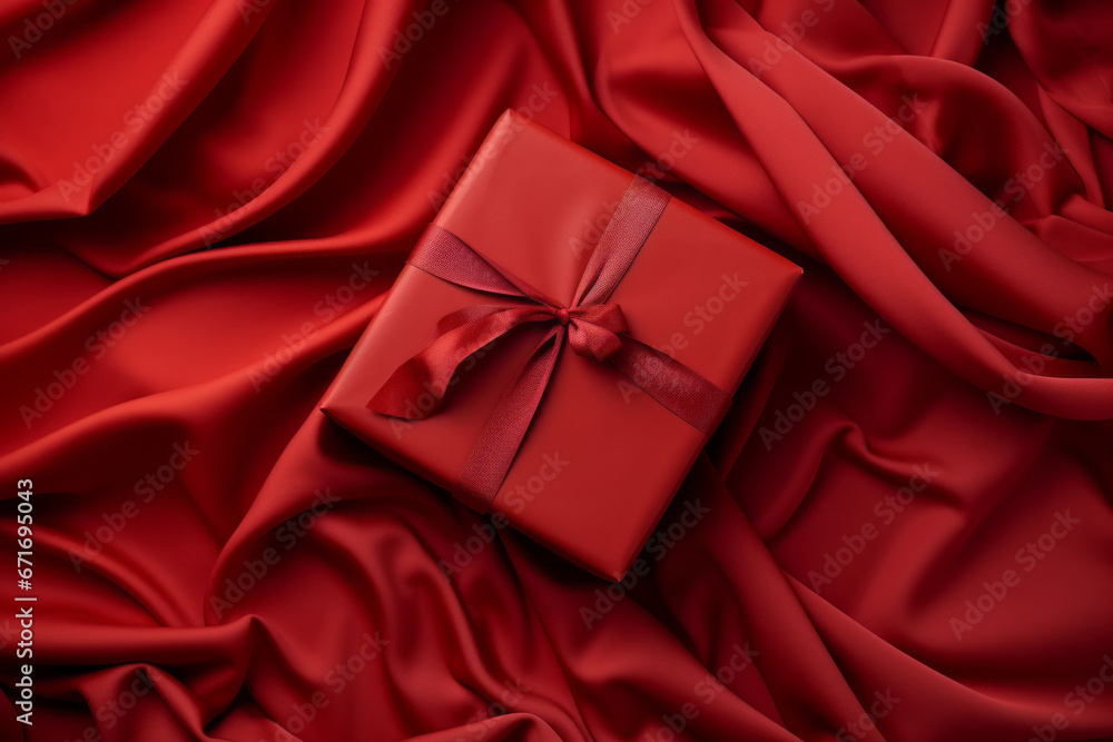 A radiant gift box amidst sumptuous folds, capturing the essence of romance and the joy of thoughtful giving.
