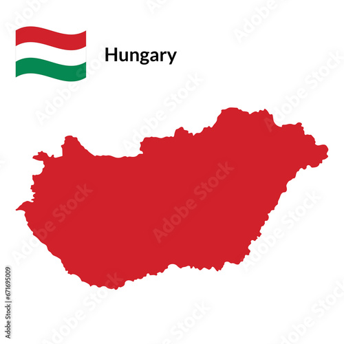 Map of Hungary with Hungarian national flag