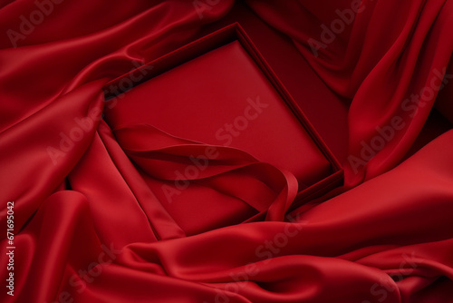 A radiant gift box amidst sumptuous folds, capturing the essence of romance and the joy of thoughtful giving.