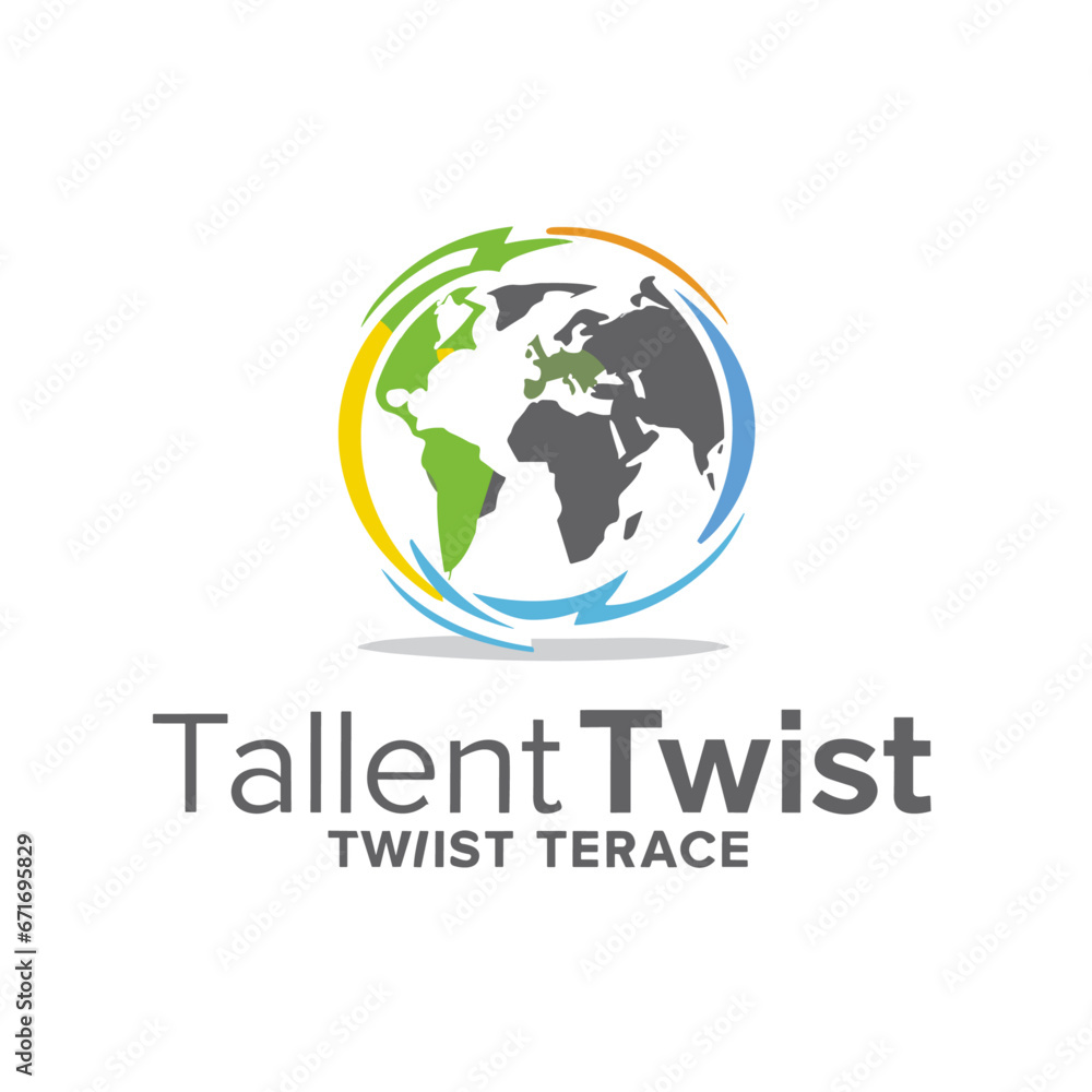 Talent Twist 3 logo _ earth globe with text _ earth globe logo _ earth globe icon _  business logo design _ abstract logo _ Vector logo design 