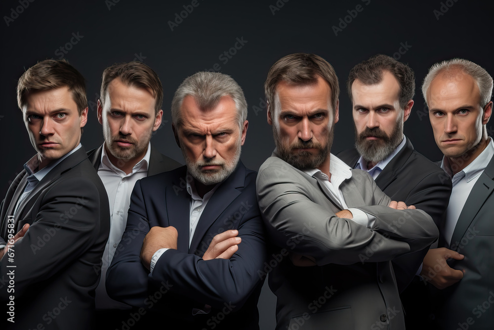 group of angry businessmen on black background group of angry businessmen on black background