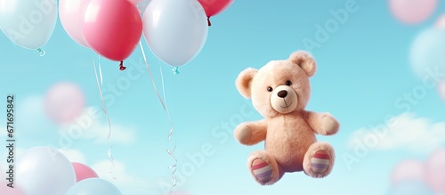 White balloons add to the fun as a cheerful stuffed bear enjoys itself The lovable plush bear gets a fresh look through creative image editing Adorable and cuddly this plush bear is perfect
