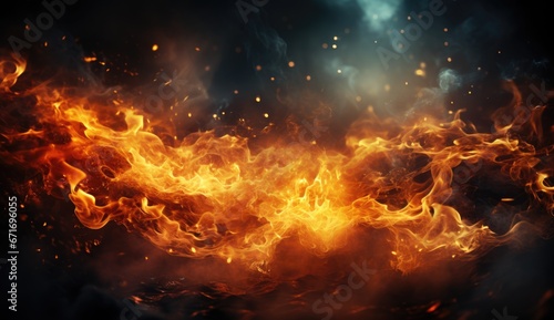 fire effet background design with smoke effects, lighting, spark, blast, © Tetyana