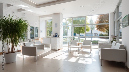 waiting area for patients with doctor appointments in modern healthcare clinic in private practice hopital.