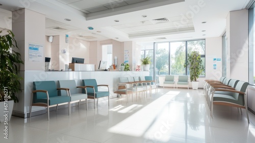 waiting area for patients with doctor appointments in modern healthcare clinic in private practice hopital. photo