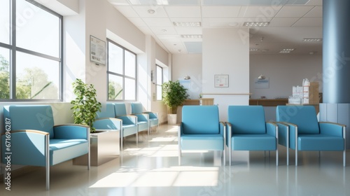 waiting area for patients with doctor appointments in modern healthcare clinic in private practice hopital. © sirisakboakaew
