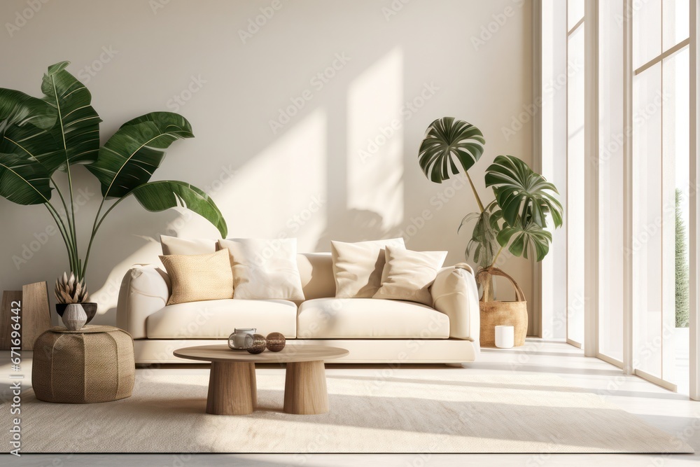 living room interior design mockup white sofa, plants, wooden accents, soft natural lighting. living room interior design mockup white sofa, plants, wooden accents, soft natural lighting.