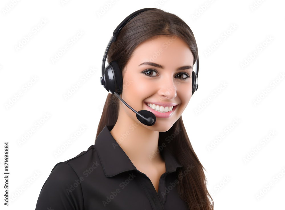 Smiling call center assistant wearing headset, cut out Smiling call center assistant wearing headset, cut out